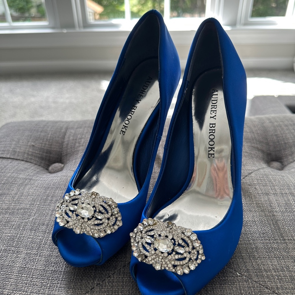 Audrey Brooke Royal Blue Jeweled Heels
